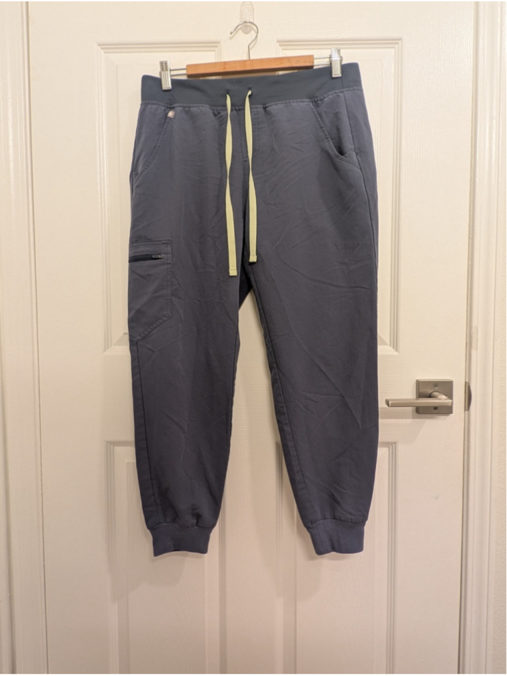 FIGS Zamora Jogger Scrub Pants, Size MP, Blue Space Navy with Yellow Drawstring